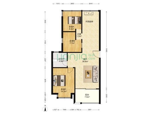 望湖公馆 3室1厅1卫 89平方
