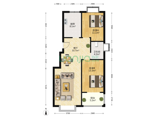 康馨苑 2室1厅1卫 98平方