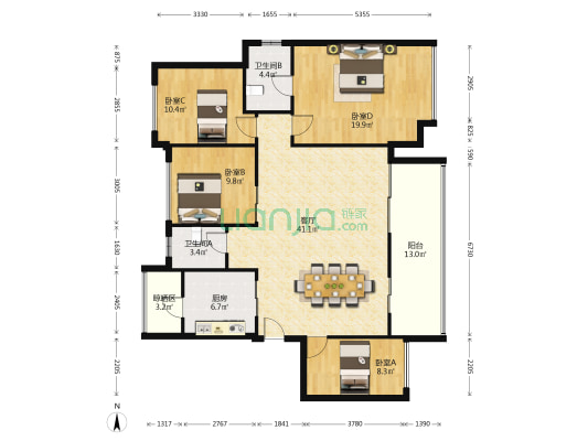 领地天府兰台锦园 4室1厅2卫 142平方