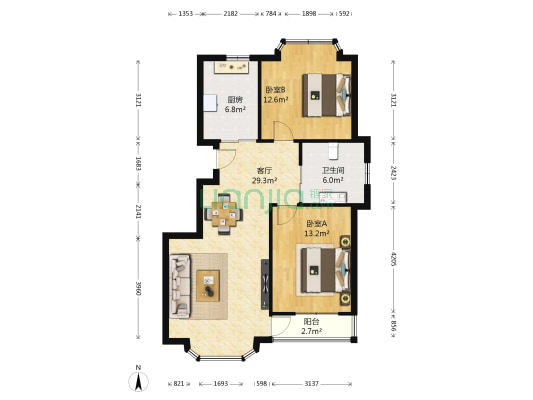 深蓝半英里 2室1厅1卫 95平方