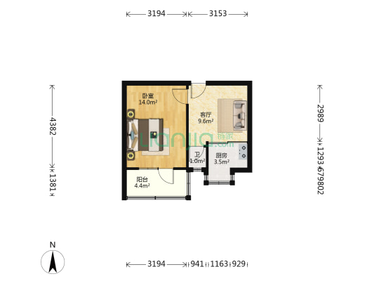 牟家庄高层小区 1室1厅1卫 32平方