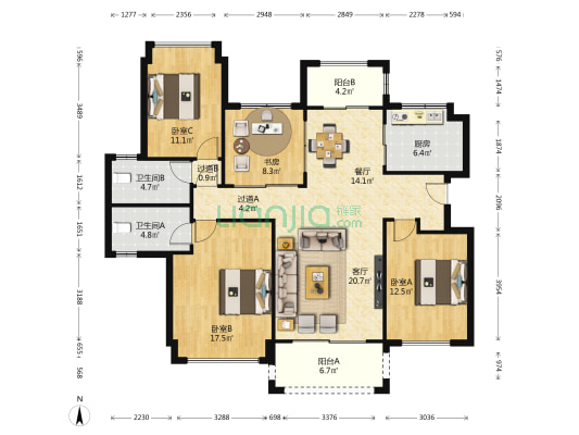 华发蔚蓝堡S2区 4室2厅2卫 135平方