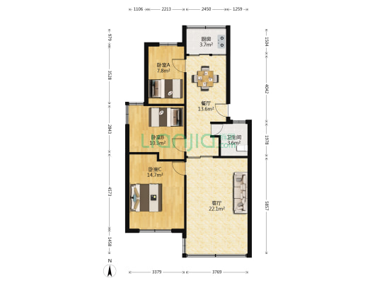 江桥一弄21号 3室2厅1卫 87平方