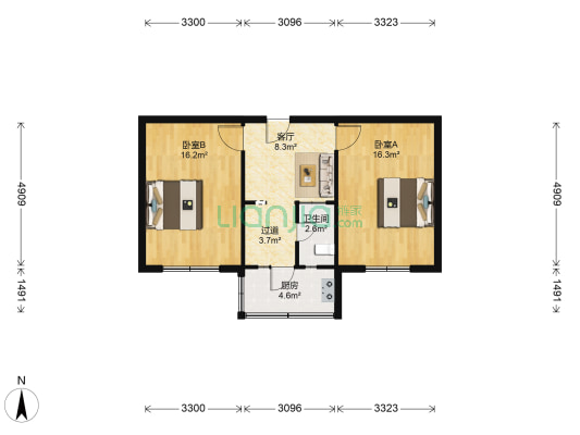 玉门街 2室1厅1卫 65平方