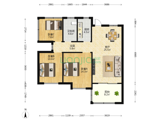 佳丰·京艺湾 3室1厅1卫 90平方