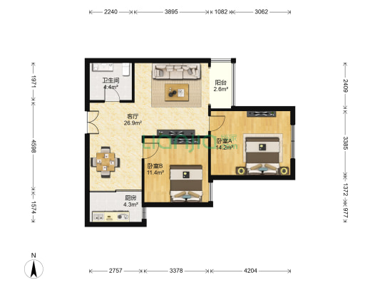 东森商务广场 2室1厅1卫 94平方