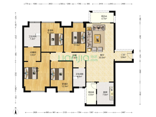 保利公园里（保利紫荆公馆） 4室1厅2卫 145平方