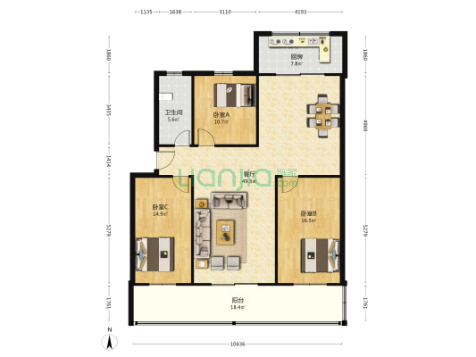 前王社区经贸委 3室1厅1卫 128平方