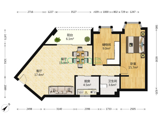 新世界花园 1室2厅1卫 103平方