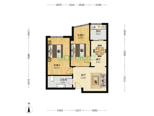 东阳名居 2室2厅1卫 80平方