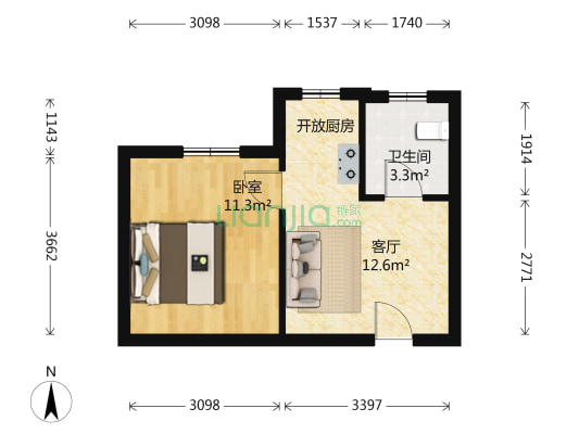 丽阳兰庭 1室1厅1卫 45平方