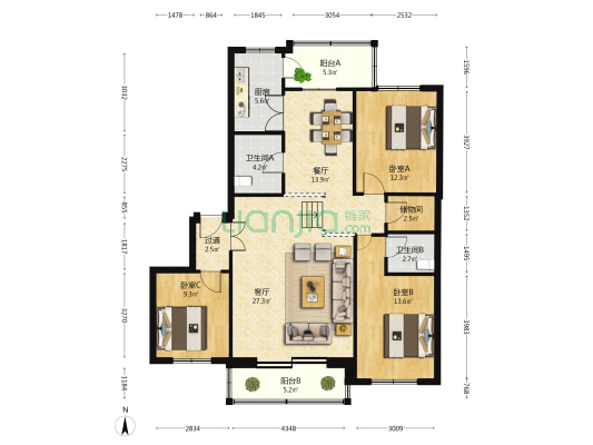 辽宁中医小区 3室2厅2卫 135平方
