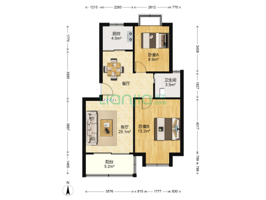 云龙嘉苑西区 2室1厅1卫 73平方