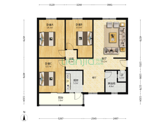 安仁街65号 3室1厅2卫 111平方