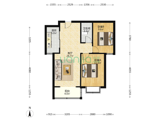 换房急出精装两居室 838通勤北京-户型图