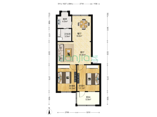 麻纺二区 2室2厅1卫 64平方