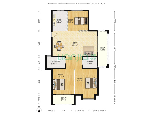 七里金湾 3室1厅2卫 127平方
