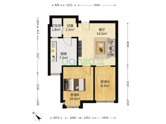 中铁西城西苑 2室1厅1卫 54平方