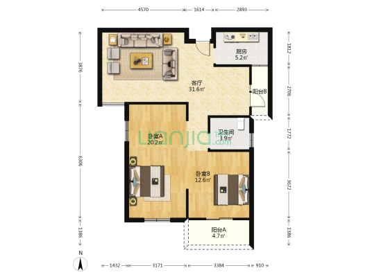 武東馨居 2室1厅1卫 106平方