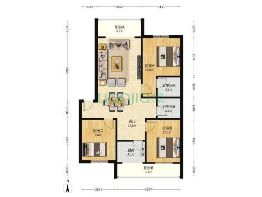 安康苑 3室1厅2卫 99平方