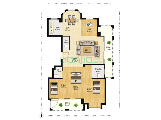 国宾一号 4室2厅3卫 166平方