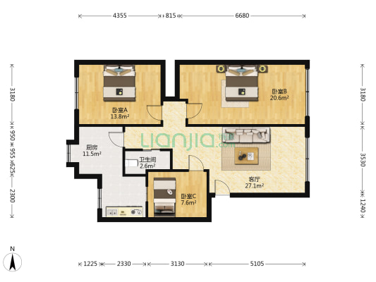 五三大道85号 3室1厅1卫 93平方