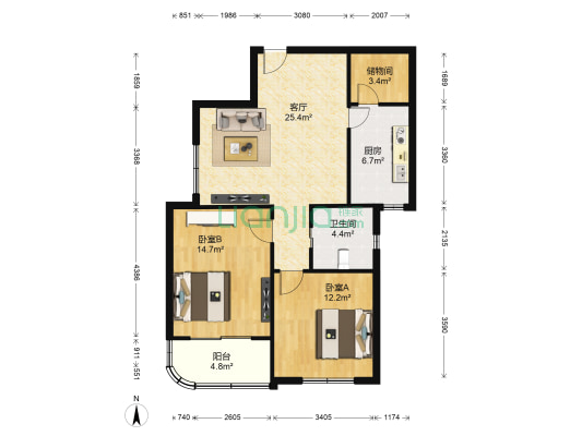 宝钢公寓 2室1厅1卫 105平方