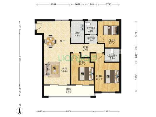 南山保利云熹花园 3室1厅3卫 116平方