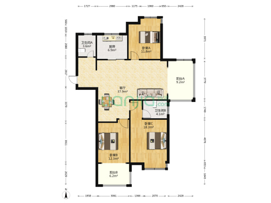 凯帝京都 3室1厅2卫 130平方
