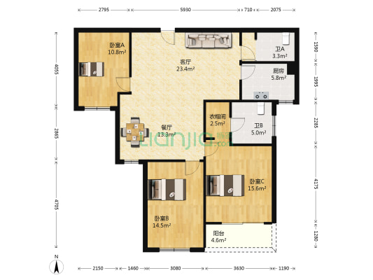 金城高尔夫一区 3室2厅2卫 127平方