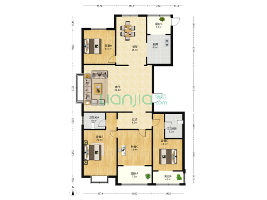 金能小区 4室2厅2卫 215平方