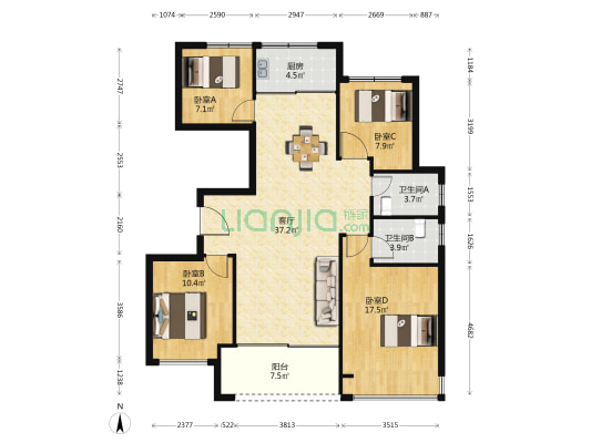 欢乐华庭北区(四组团) 4室1厅2卫 108平方