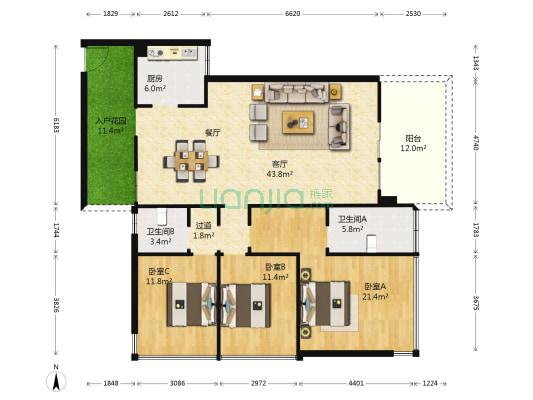 万隆国际 3室1厅2卫 135平方