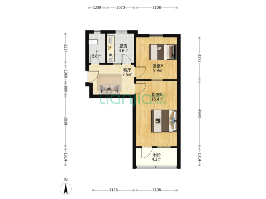 中药厂家属院 2室1厅1卫 54平方