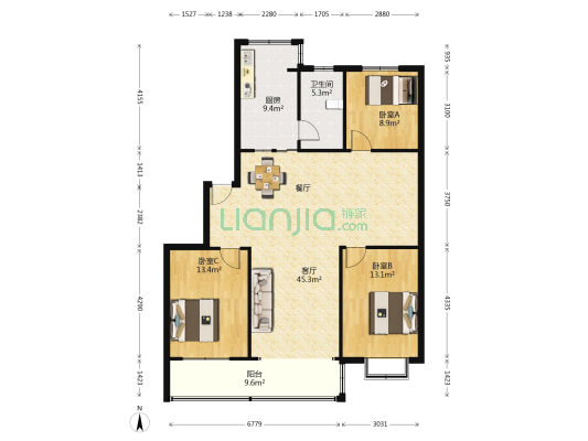 通胜花园 3室1厅1卫 126平方