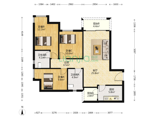 重庆融创文旅城御珑 3室1厅2卫 104平方