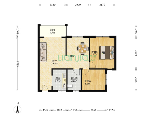 谷山庭苑二期 2室1厅1卫 86平方