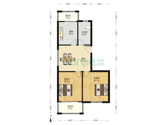 十里花苑 2室1厅1卫 96平方