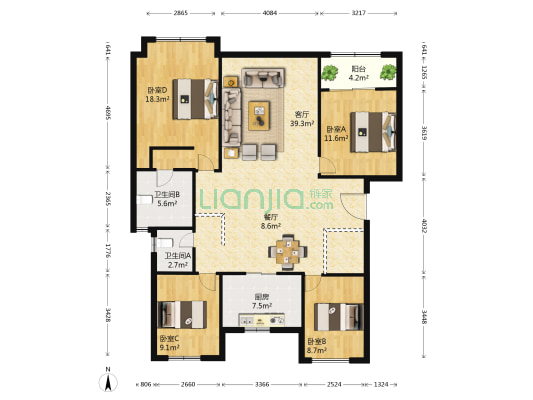 海志府 4室2厅2卫 133平方