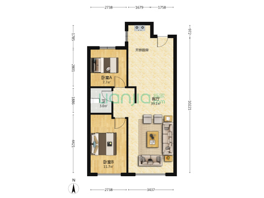 汇龙·巴黎第九区 2室1厅1卫 86平方
