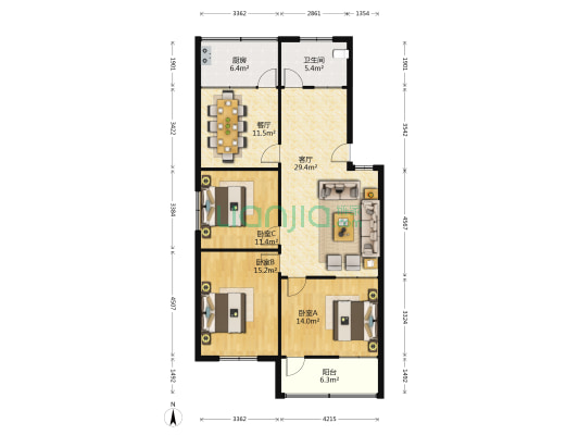 广播电视站住宅楼 3室2厅1卫 120平方
