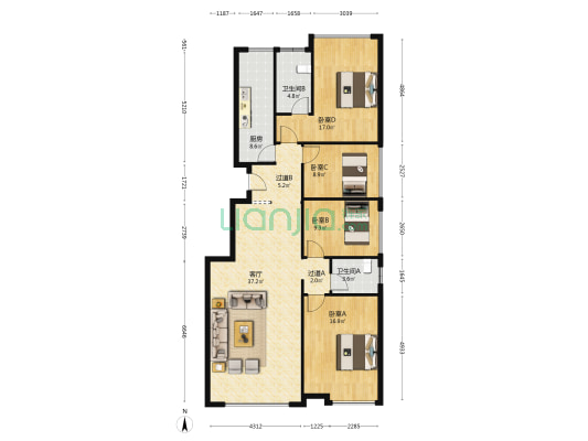 相府花园西园  4室1厅2卫 134平方