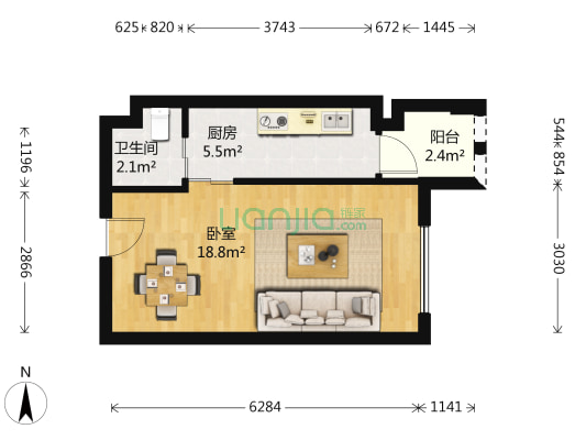 城北优品道 1室0厅1卫 37平方