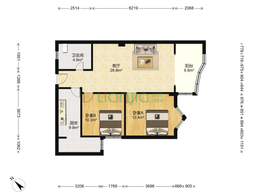云翔远景 2室1厅1卫 80平方