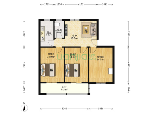 铜板纸厂家属院2区 2室1厅1卫 85平方