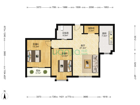 新江花园 2室1厅1卫 92平方
