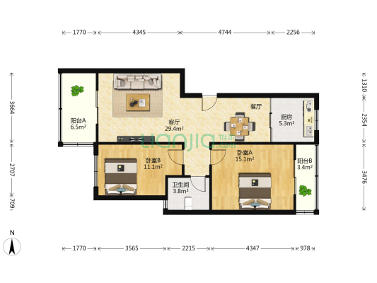 文博名苑 2室1厅1卫 92平方