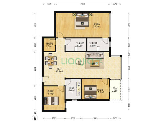 逸雅居 3室2厅2卫 143平方