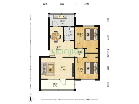 培黎广场工商局家属院 2室2厅1卫 72平方