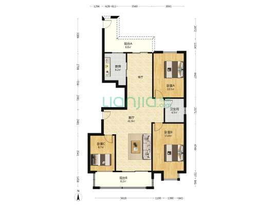 北湖南岸公寓 3室1厅1卫 128平方